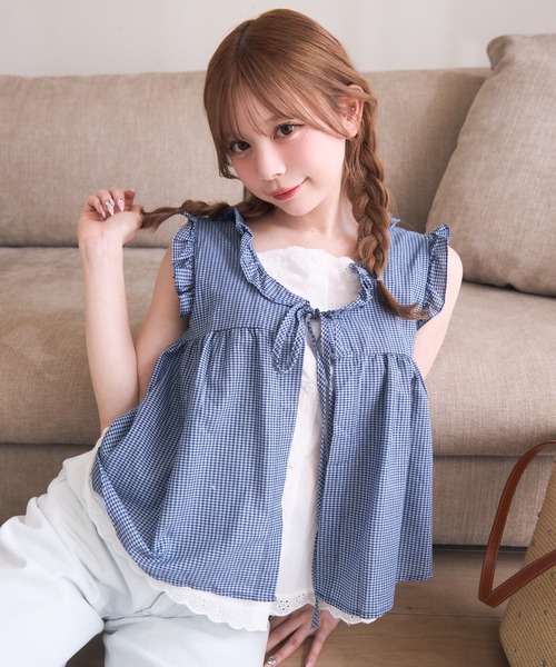 TITTY&CO.（ティティーアンドコー）の「ギンガムフリルノースリブラウス（シャツ/ブラウス・レディース・グレー/ネイビー・FREE）」の18枚目の写真