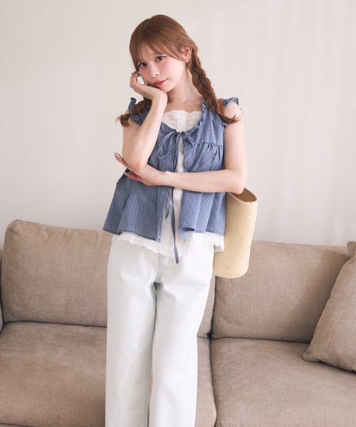 TITTY&CO.（ティティーアンドコー）の「ギンガムフリルノースリブラウス（シャツ/ブラウス・レディース・グレー/ネイビー・FREE）」の20枚目の写真