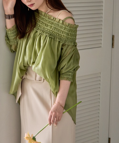 セール】sheer off shoulder / シアーオフショルブラウス（シャツ