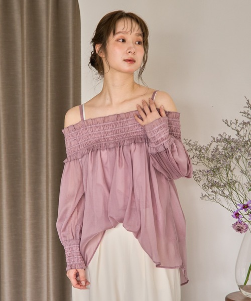 mideal(マイディール)の「sheer off shoulder / シアーオフショルブラウス(シャツ/ブラウス・レディース・ピンク/アイボリー/ブルーグリーン・FREE)」の3枚目の写真