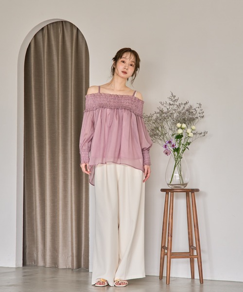 mideal(マイディール)の「sheer off shoulder / シアーオフショルブラウス(シャツ/ブラウス・レディース・ピンク/アイボリー/ブルーグリーン・FREE)」の18枚目の写真