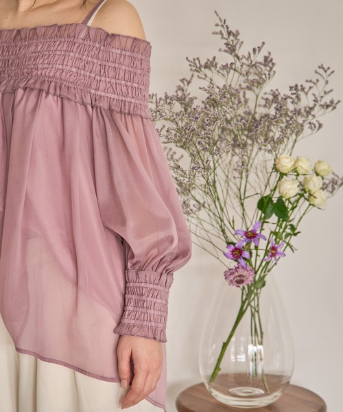 mideal シフォン オフショルダーブラウス アイボリー chiffon off shoulder blouse / シフォンオフショルダーブラウス