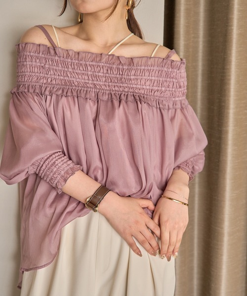 mideal(マイディール)の「sheer off shoulder / シアーオフショルブラウス(シャツ/ブラウス・レディース・ピンク/アイボリー/ブルーグリーン・FREE)」の5枚目の写真