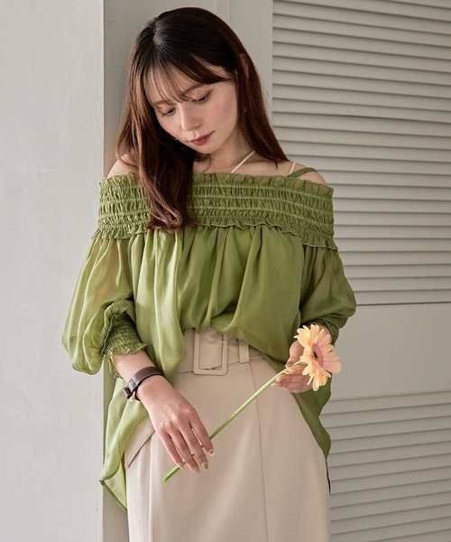 mideal(マイディール)の「sheer off shoulder / シアーオフショルブラウス(シャツ/ブラウス・レディース・ピンク/アイボリー/ブルーグリーン・FREE)」の11枚目の写真
