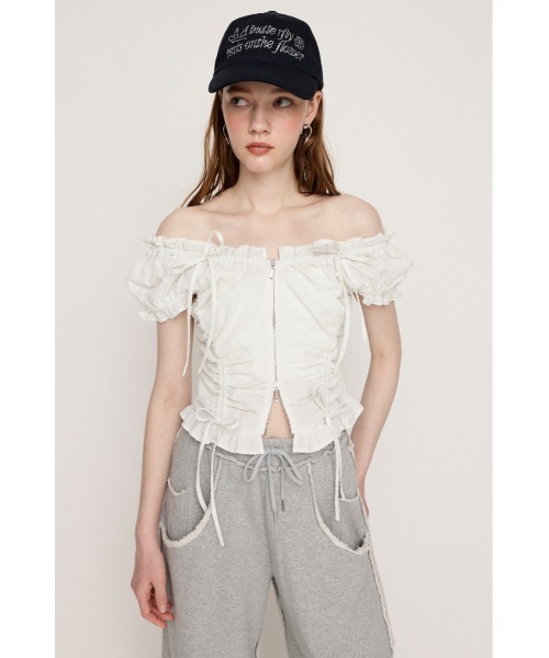 未使用♡ESSENTIALシースルージップアップ セール】FRONTZIP 2WAY TOPS フロントジップ 2ウェイ トップス