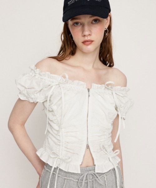 sly FRONTZIP 2WAY トップス SLY | 2WAY SHEER FEATHER トップス (シャツ・ブラウス ) |SHEL