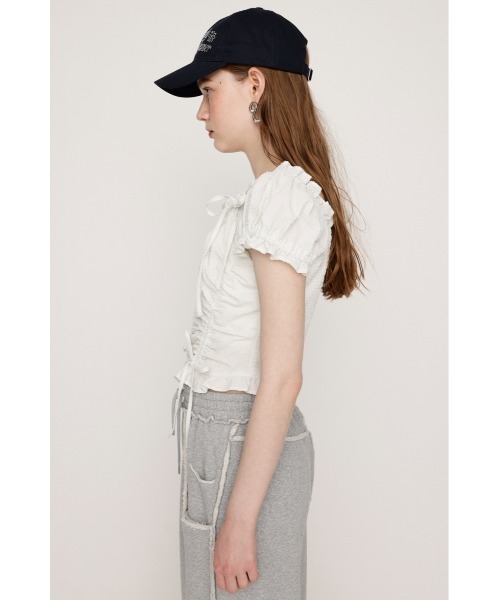 SLY（スライ）の「FRONTZIP 2WAY TOPS フロントジップ 2ウェイ トップス 半袖 夏服（シャツ/ブラウス・レディース・ホワイト/バーガンディー/ブラック/ライトブルー・FREE）」の6枚目の写真