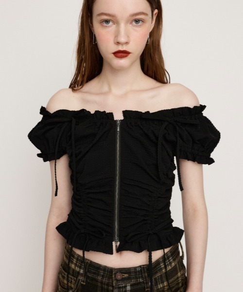 FRONTZIP 2WAY TOPS フロントジップ 2ウェイ トップス 半袖 夏服