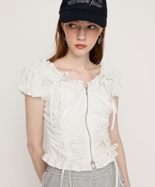 FRONTZIP 2WAY TOPS フロントジップ 2ウェイ トップス 半袖 夏服