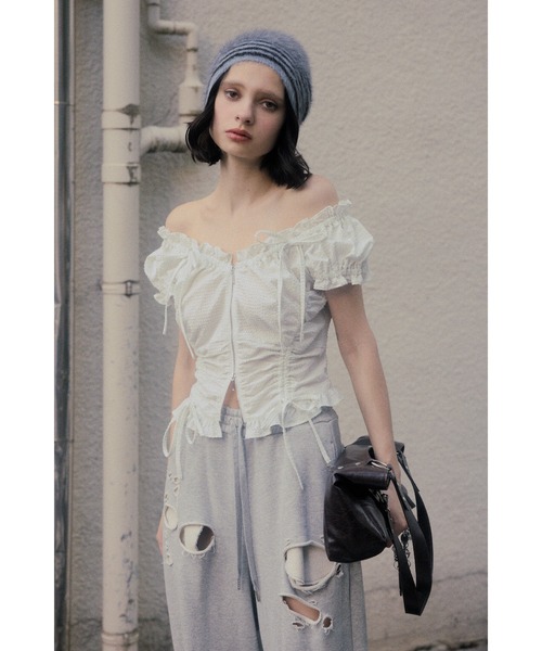 セール】FRONTZIP 2WAY TOPS フロントジップ 2ウェイ トップス 半袖