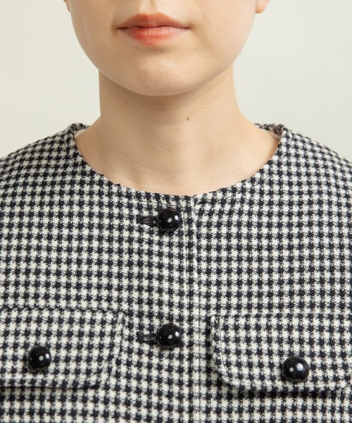 Dot＆Stripes CHILD WOMAN（ドットアンドストライプス　チャイルドウーマン）の「ウールギンガムジャケット（ノーカラージャケット・レディース・ブラック・FREE）」の14枚目の写真