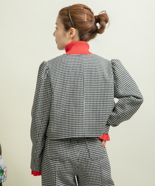 Dot＆Stripes CHILD WOMAN（ドットアンドストライプス　チャイルドウーマン）の「ウールギンガムジャケット（ノーカラージャケット・レディース・ブラック・FREE）」の2枚目の写真
