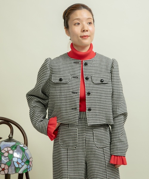 Dot＆Stripes CHILD WOMAN（ドットアンドストライプス　チャイルドウーマン）の「ウールギンガムジャケット（ノーカラージャケット・レディース・ブラック・FREE）」の18枚目の写真