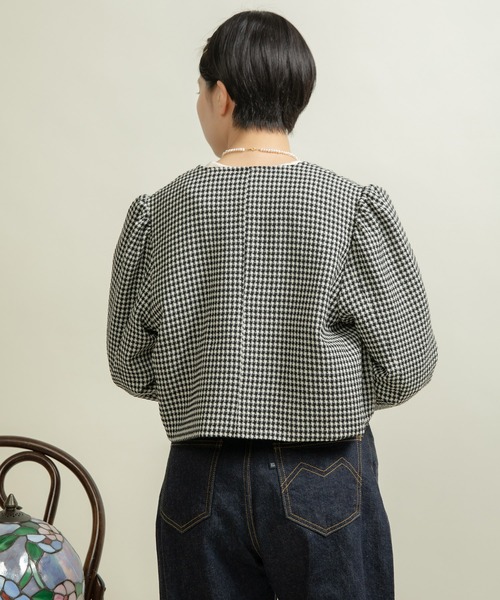 Dot＆Stripes CHILD WOMAN（ドットアンドストライプス　チャイルドウーマン）の「ウールギンガムジャケット（ノーカラージャケット・レディース・ブラック・FREE）」の19枚目の写真