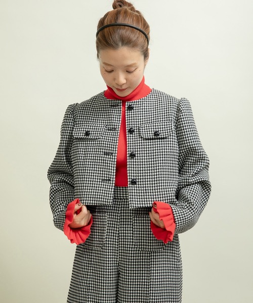Dot＆Stripes CHILD WOMAN（ドットアンドストライプス　チャイルドウーマン）の「ウールギンガムジャケット（ノーカラージャケット・レディース・ブラック・FREE）」の13枚目の写真
