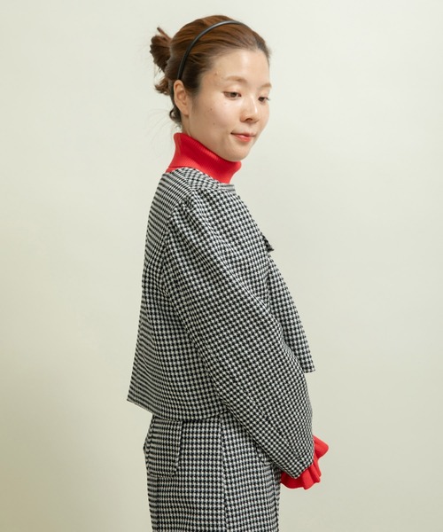 Dot＆Stripes CHILD WOMAN（ドットアンドストライプス　チャイルドウーマン）の「ウールギンガムジャケット（ノーカラージャケット・レディース・ブラック・FREE）」の11枚目の写真