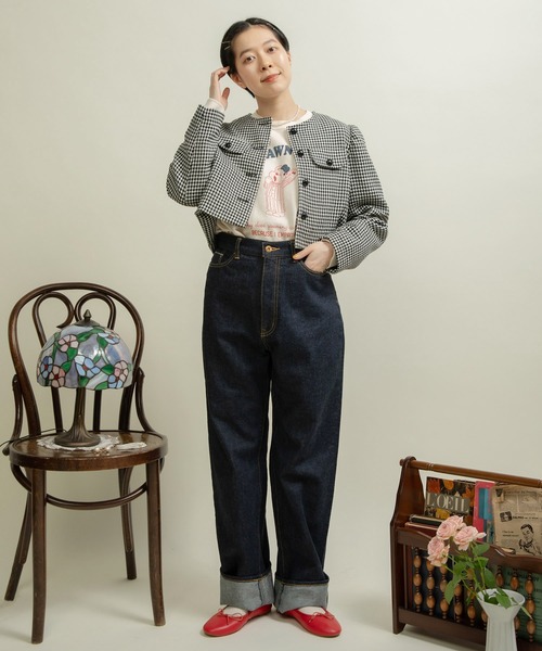 Dot＆Stripes CHILD WOMAN（ドットアンドストライプス　チャイルドウーマン）の「ウールギンガムジャケット（ノーカラージャケット・レディース・ブラック・FREE）」の16枚目の写真