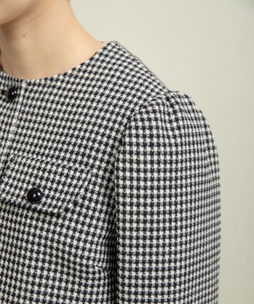 Dot＆Stripes CHILD WOMAN（ドットアンドストライプス　チャイルドウーマン）の「ウールギンガムジャケット（ノーカラージャケット・レディース・ブラック・FREE）」の20枚目の写真