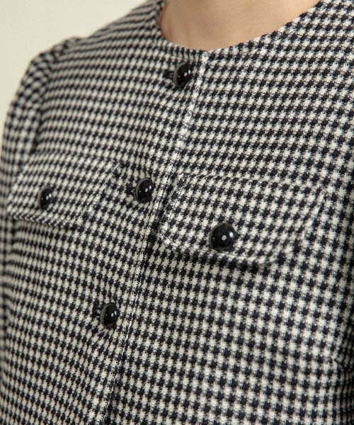 Dot＆Stripes CHILD WOMAN（ドットアンドストライプス　チャイルドウーマン）の「ウールギンガムジャケット（ノーカラージャケット・レディース・ブラック・FREE）」の5枚目の写真