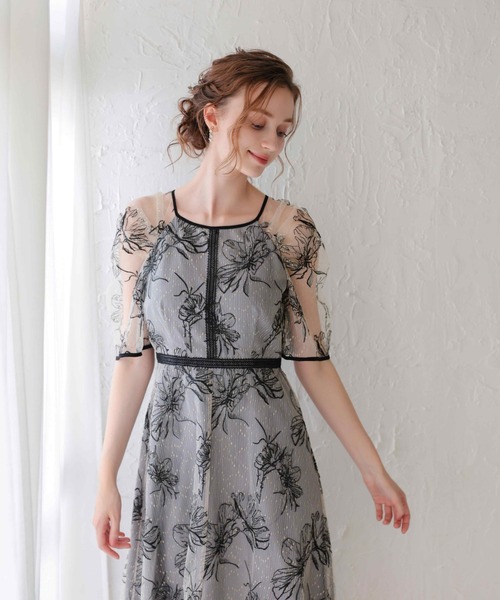 Dorry Doll(ドリードール)の「ドロイングフラワードレス(ドレス・レディース・ブラック×ベージュ/グレー/グレイッシュベージュ/ブルー・MEDIUM/SMALL/LARGE)」の15枚目の写真