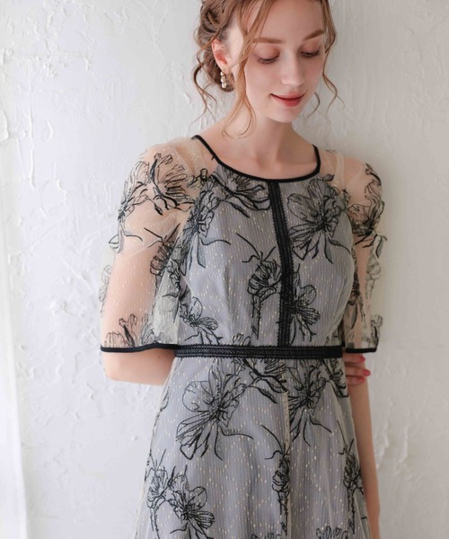 Dorry Doll(ドリードール)の「ドロイングフラワードレス(ドレス・レディース・ブラック×ベージュ/グレー/グレイッシュベージュ/ブルー・MEDIUM/SMALL/LARGE)」の16枚目の写真