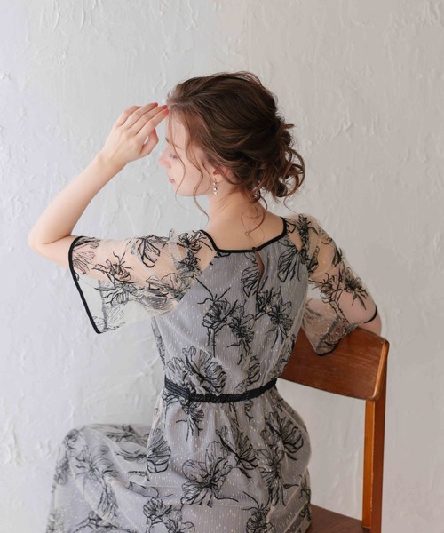 【美品】Dorry Dollドリードール 花柄ドレス ワンピースブラック ドロイングフラワードレス（ドレス）｜Dorry Doll（ドリードール