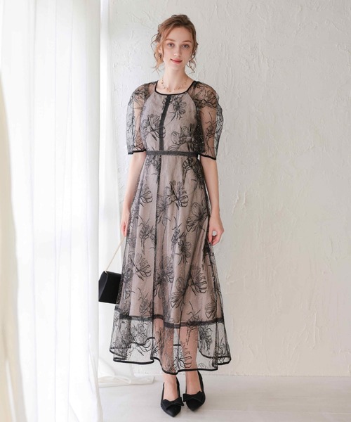 Dorry Doll(ドリードール)の「ドロイングフラワードレス(ドレス・レディース・ブラック×ベージュ/グレー/グレイッシュベージュ/ブルー・MEDIUM/SMALL/LARGE)」の18枚目の写真