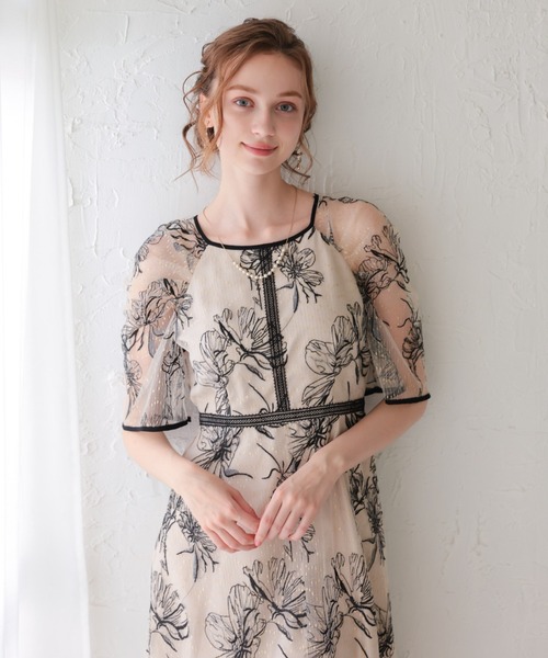 Dorry Doll(ドリードール)の「ドロイングフラワードレス(ドレス・レディース・ブラック×ベージュ/グレー/グレイッシュベージュ/ブルー・MEDIUM/SMALL/LARGE)」の10枚目の写真