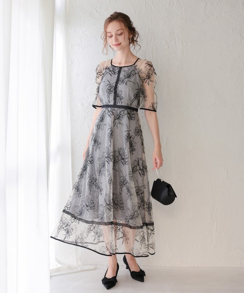 Dorry Doll(ドリードール)の「ドロイングフラワードレス(ドレス・レディース・ブラック×ベージュ/グレー/グレイッシュベージュ/ブルー・MEDIUM/SMALL/LARGE)」の11枚目の写真