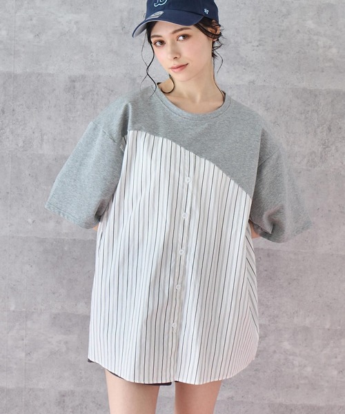 ANAP(アナップ)の「シャツ ドッキング デザイン Tシャツ(Tシャツ/カットソー・レディース・ホワイト/ブラック/グレー・FREE)」の3枚目の写真