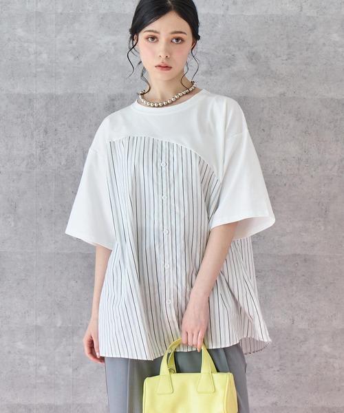 ANAP(アナップ)の「シャツ ドッキング デザイン Tシャツ(Tシャツ/カットソー・レディース・ホワイト/ブラック/グレー・FREE)」の1枚目の写真