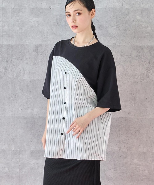 ANAP(アナップ)の「シャツ ドッキング デザイン Tシャツ(Tシャツ/カットソー・レディース・ホワイト/ブラック/グレー・FREE)」の2枚目の写真