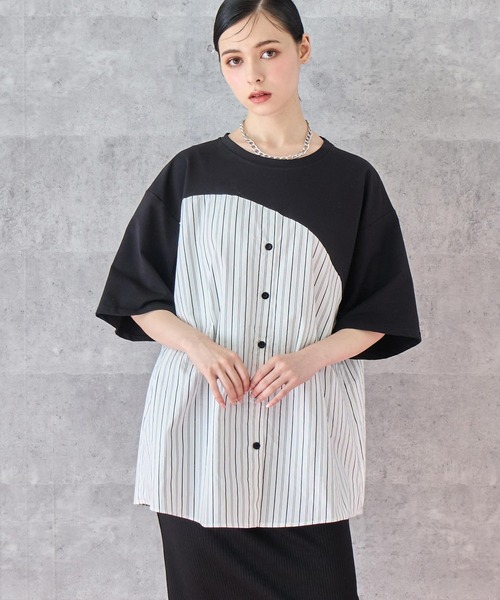 ANAP(アナップ)の「シャツ ドッキング デザイン Tシャツ(Tシャツ/カットソー・レディース・ホワイト/ブラック/グレー・FREE)」の14枚目の写真