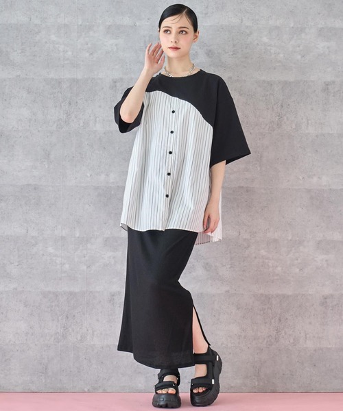 ANAP(アナップ)の「シャツ ドッキング デザイン Tシャツ(Tシャツ/カットソー・レディース・ホワイト/ブラック/グレー・FREE)」の15枚目の写真