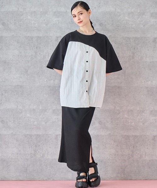 ANAP(アナップ)の「シャツ ドッキング デザイン Tシャツ(Tシャツ/カットソー・レディース・ホワイト/ブラック/グレー・FREE)」の16枚目の写真