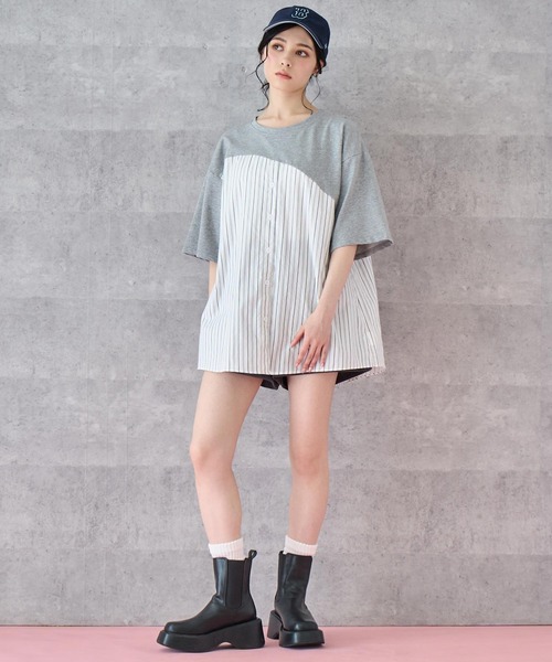 ANAP(アナップ)の「シャツ ドッキング デザイン Tシャツ(Tシャツ/カットソー・レディース・ホワイト/ブラック/グレー・FREE)」の8枚目の写真