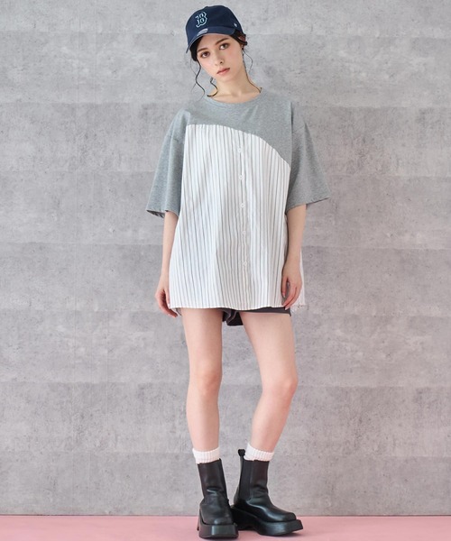ANAP(アナップ)の「シャツ ドッキング デザイン Tシャツ(Tシャツ/カットソー・レディース・ホワイト/ブラック/グレー・FREE)」の9枚目の写真