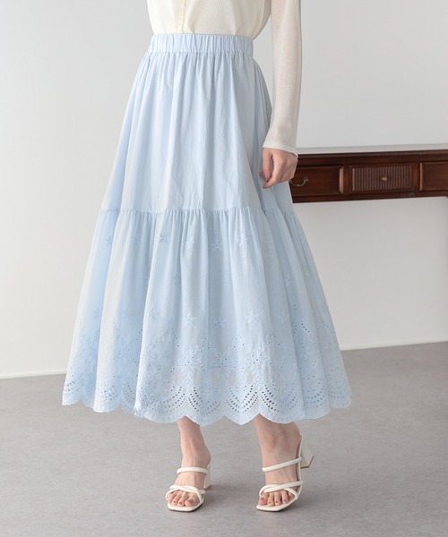 BLUEEAST(ブルーイースト)の「《新色追加》コットンレースティアードスカート(スカート・レディース・ブラック/ホワイト/ブラウン/サックスブルー・LONG/SHORT)」の4枚目の写真