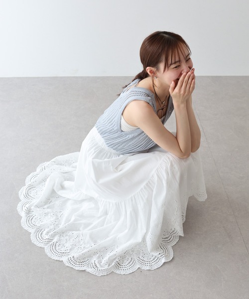 BLUEEAST(ブルーイースト)の「《新色追加》コットンレースティアードスカート(スカート・レディース・ブラック/ホワイト/ブラウン/サックスブルー・LONG/SHORT)」の12枚目の写真