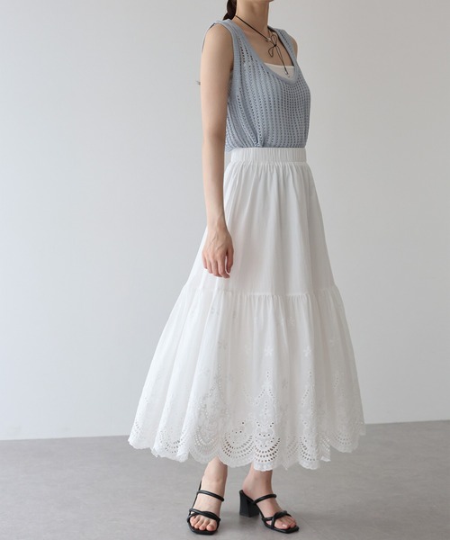 BLUEEAST(ブルーイースト)の「《新色追加》コットンレースティアードスカート(スカート・レディース・ブラック/ホワイト/ブラウン/サックスブルー・LONG/SHORT)」の13枚目の写真