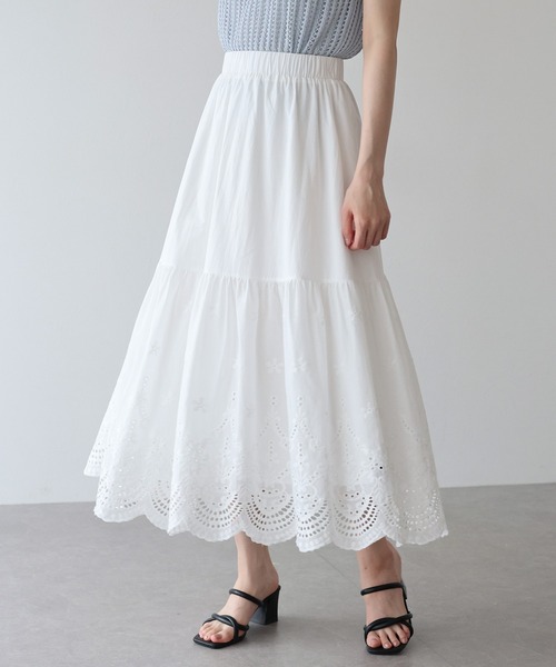 BLUEEAST(ブルーイースト)の「《新色追加》コットンレースティアードスカート(スカート・レディース・ブラック/ホワイト/ブラウン/サックスブルー・LONG/SHORT)」の16枚目の写真