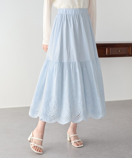 BLUEEAST(ブルーイースト)の「《新色追加》コットンレースティアードスカート(スカート・レディース・ブラック/ホワイト/ブラウン/サックスブルー・LONG/SHORT)」の5枚目の写真