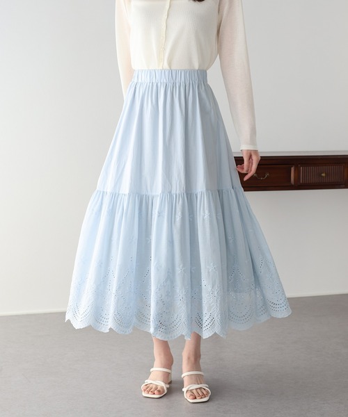BLUEEAST(ブルーイースト)の「《新色追加》コットンレースティアードスカート(スカート・レディース・ブラック/ホワイト/ブラウン/サックスブルー・LONG/SHORT)」の6枚目の写真