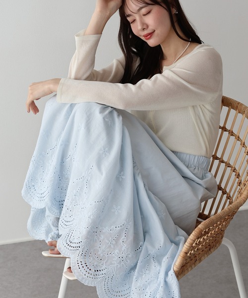 BLUEEAST(ブルーイースト)の「《新色追加》コットンレースティアードスカート(スカート・レディース・ブラック/ホワイト/ブラウン/サックスブルー・LONG/SHORT)」の8枚目の写真