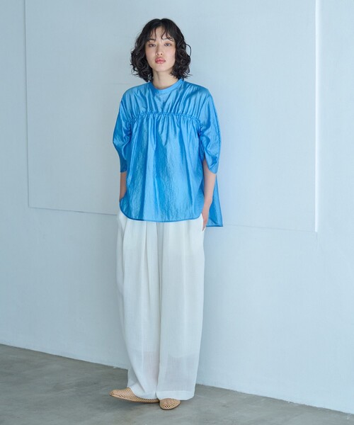 CAST:(キャストコロン)の「【着用しわ軽減/セットアップ対応】シアータックギャザーパンツ(その他パンツ・レディース・ネイビー/グリーン系その他7/オフホワイト・M/S)」の20枚目の写真