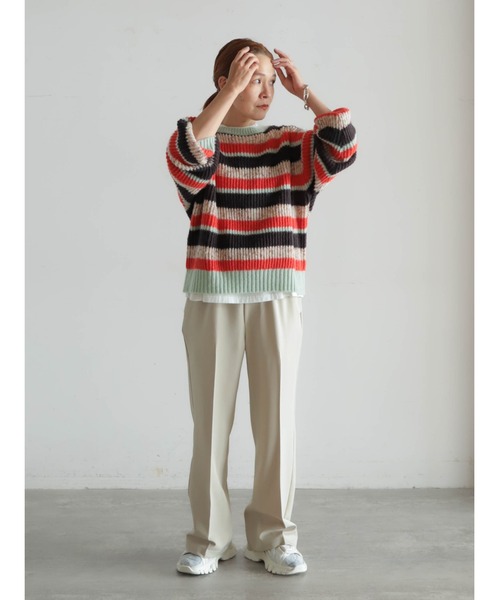 FIL DE FER（フィルデフェール）の「両畦マルチボーダー　ボートネックP/O（ニット/セーター・レディース・ライトグリーン/マスタード・FREE）」の17枚目の写真