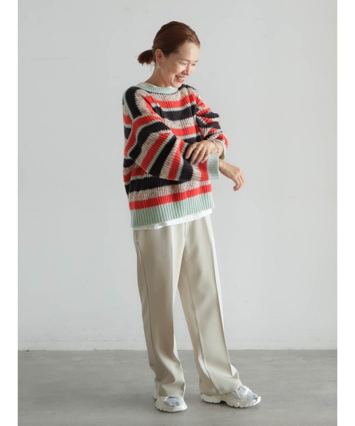 FIL DE FER（フィルデフェール）の「両畦マルチボーダー　ボートネックP/O（ニット/セーター・レディース・ライトグリーン/マスタード・FREE）」の13枚目の写真