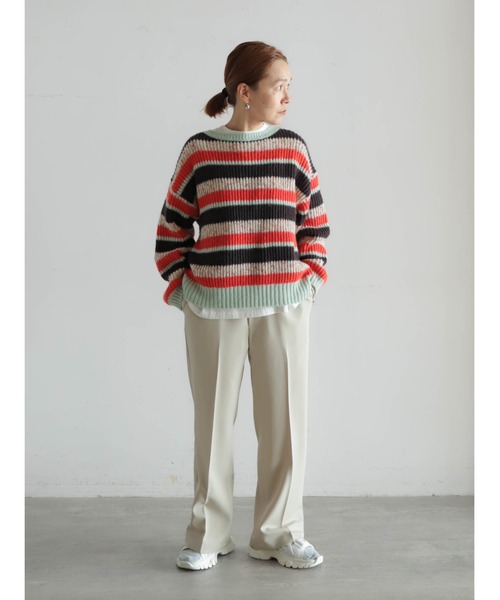 FIL DE FER（フィルデフェール）の「両畦マルチボーダー　ボートネックP/O（ニット/セーター・レディース・ライトグリーン/マスタード・FREE）」の12枚目の写真