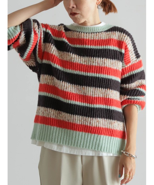 FIL DE FER（フィルデフェール）の「両畦マルチボーダー　ボートネックP/O（ニット/セーター・レディース・ライトグリーン/マスタード・FREE）」の19枚目の写真