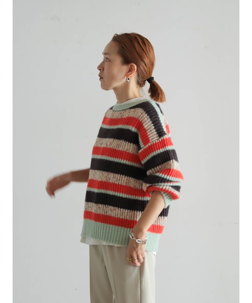 FIL DE FER（フィルデフェール）の「両畦マルチボーダー　ボートネックP/O（ニット/セーター・レディース・ライトグリーン/マスタード・FREE）」の20枚目の写真